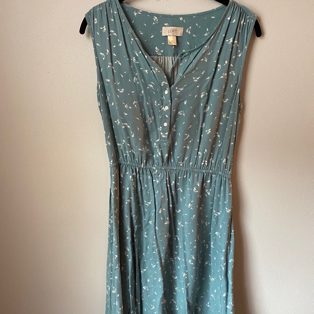 Teal Dress with floral print - Size XS - Loft